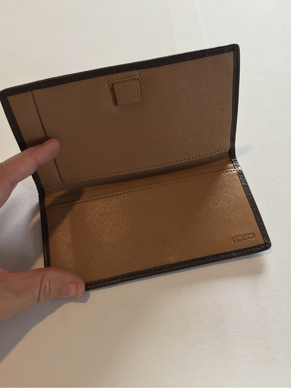 Coach Hampton Signature Checkbook Cover Wallet Khaki Brown Canvas Leather - Picture 3 of 7
